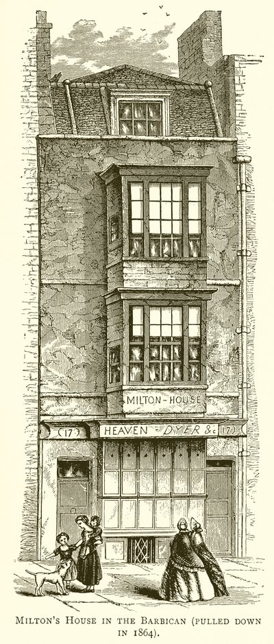 Miltons Haus im Barbican (abgerissen 1864) von English School