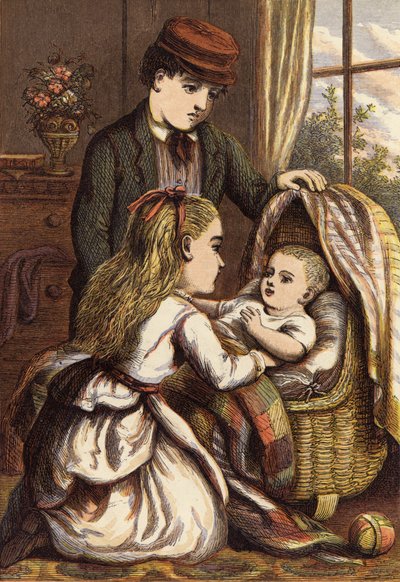 Auf das Baby aufpassen (kolorierte Gravur) von English School