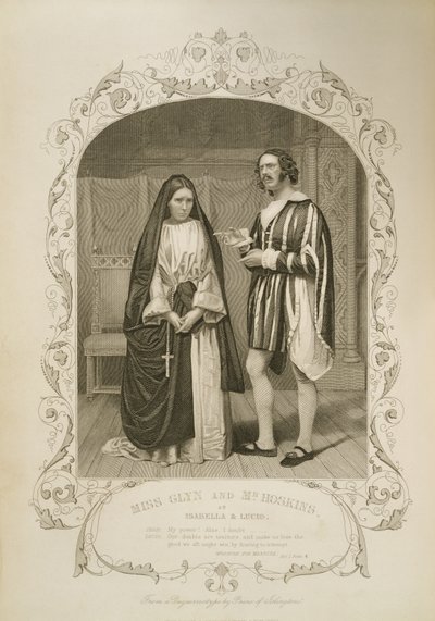 Miss Glyn als Isabella und Mr. Hoskins als Lucio, Akt I Szene 4, in Maß für Maß, von William Shakespeare (1564-1616) nach einem Daguerreotyp von Paine of Islington von English School