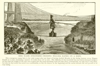Miss Marie Spelterini überquert die Niagara-Stromschnellen auf einem Seil von English School