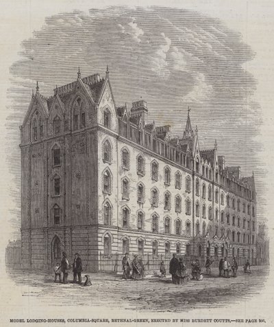 Modell-Wohnhäuser, Columbia-Square, Bethnal-Green, errichtet von Miss Burdett Coutts von English School