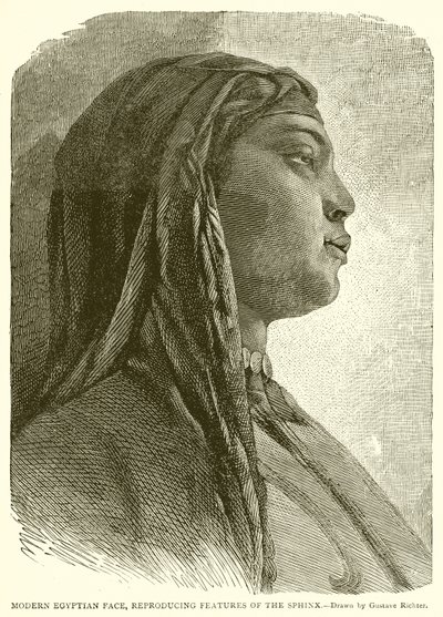 Modernes ägyptisches Gesicht, das die Züge der Sphinx wiedergibt von English School