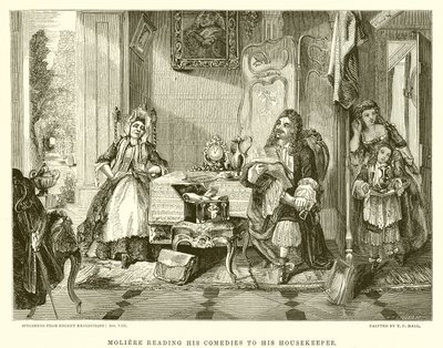 Molière liest seiner Haushälterin seine Komödien vor von English School