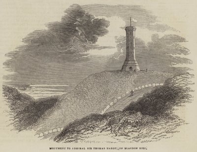 Denkmal für Admiral Sir Thomas Hardy, auf dem Blagdon Hill (Stich) von English School