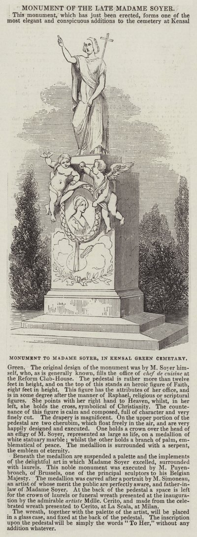 Denkmal für Madame Soyer auf dem Kensal Green Friedhof (Gravur) von English School