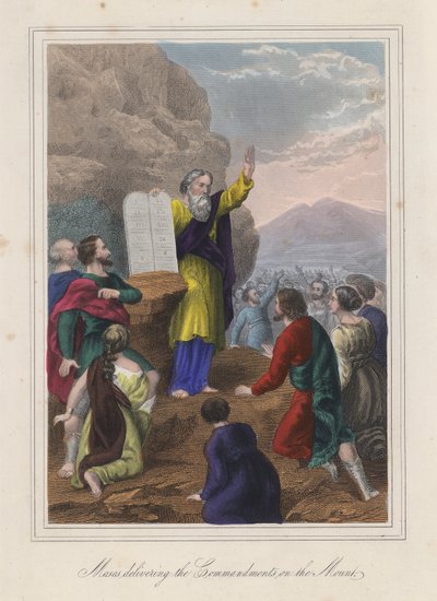 Moses übergibt die Zehn Gebote von English School