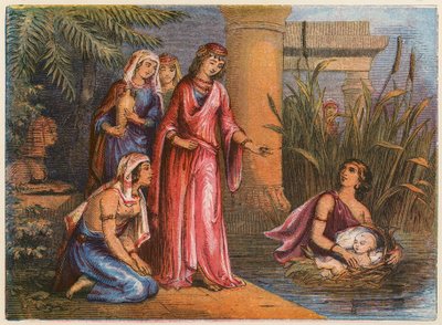 Moses im Schilf (Farblithografie) von English School