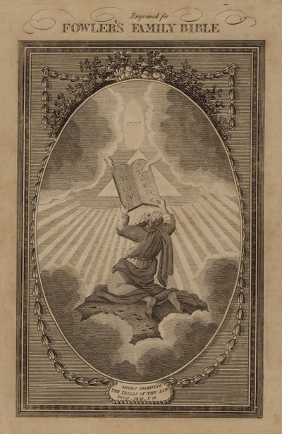 Moses empfängt die Gesetzestafeln, Exodus, Kapitel 31, Vers 18 von English School
