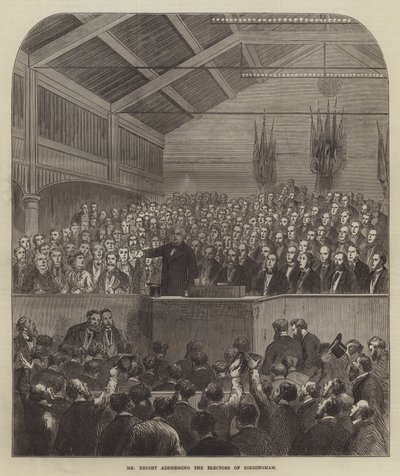Herr Bright spricht zu den Wählern von Birmingham von English School