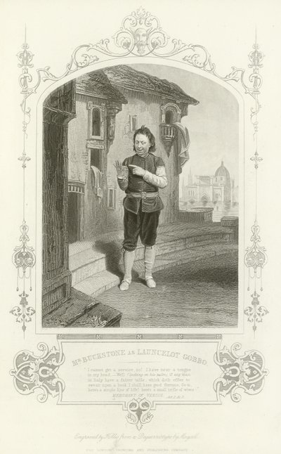Mr. Buckstone als Launcelot Gobbo, Der Kaufmann von Venedig von English School