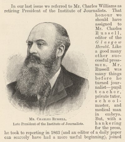 Mr. Charles Russell, verstorbener Präsident des Instituts der Journalisten von English School