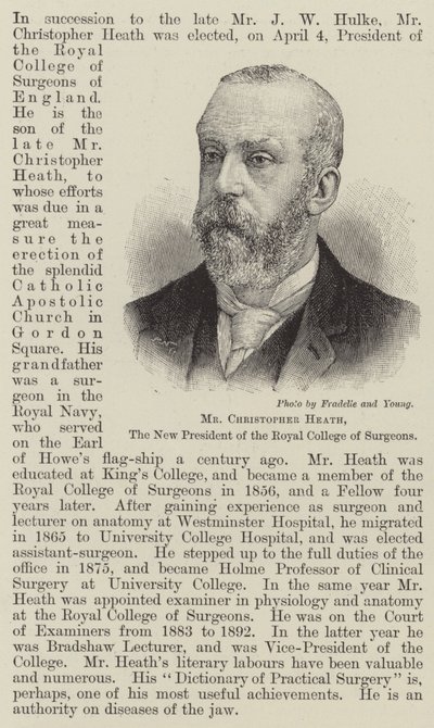 Mr. Christopher Heath, der neue Präsident des Royal College of Surgeons (Gravur) von English School