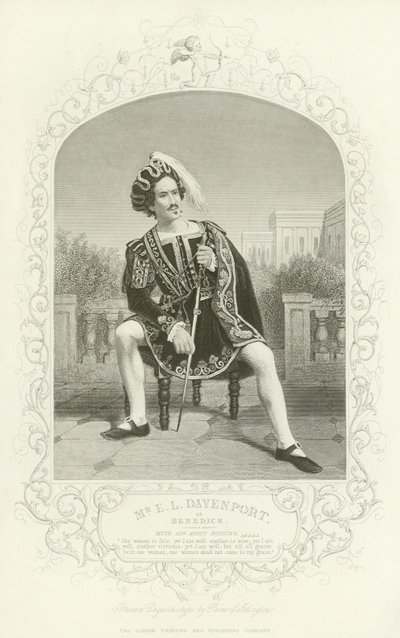 Mr. E. L. Davenport als Benedick, Viel Lärm um nichts, Akt II, Szene iii von English School