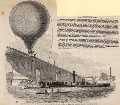 Mr. Gales Ballon auf dem Weg von den London Gaswerken zu den Cremorne Gardens von English School