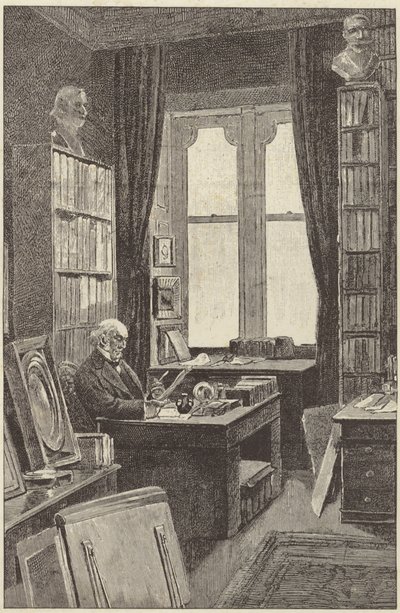 Mr. Gladstone in seiner Bibliothek im Hawarden Castle von English School