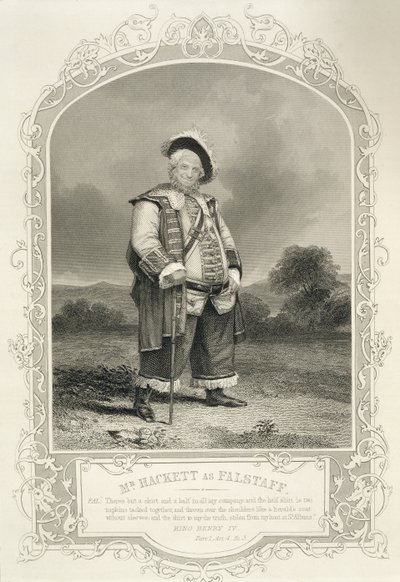Mr. Hackett als Falstaff, in Heinrich IV (Teil 1) Akt IV Szene 3, von William Shakespeare (1564-1616) von English School