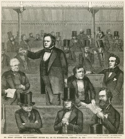 Mr. John Bright lehnt das Regierungsreformgesetz bei seiner Einführung am 28. Februar 1859 ab von English School