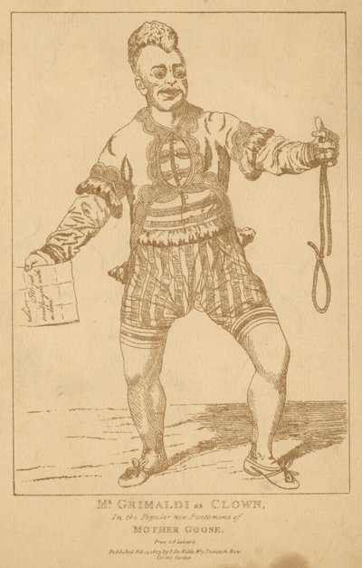 Mr Joseph Grimaldi als Clown in der beliebten Pantomime Mother Goose von English School