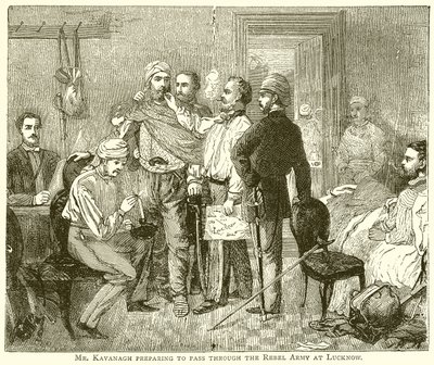 Mr. Kavanagh bereitet sich darauf vor, durch die Rebellenarmee in Lucknow zu gehen von English School