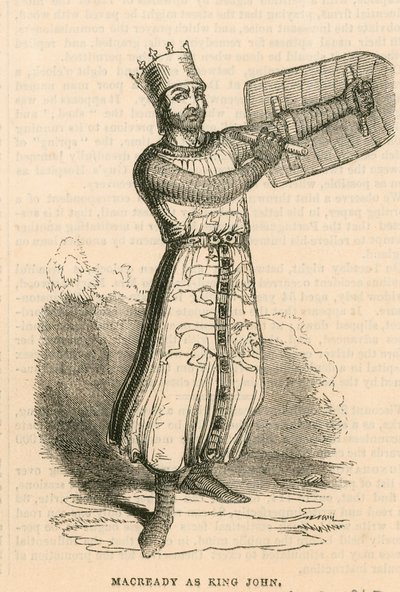 Mr. Macready in der Titelrolle des Stücks König Johann, Drury Lane Theatre, London von English School
