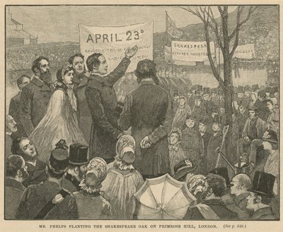 Mr. Phelps pflanzt die Shakespeare-Eiche auf dem Primrose Hill, London von English School