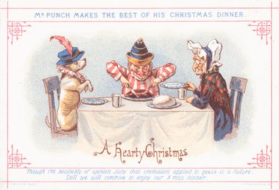 Mr. Punch setzt sich zum Weihnachtsessen, Weihnachtskarte von English School