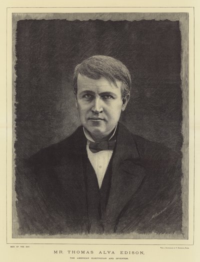 Mr. Thomas Alva Edison, der amerikanische Elektriker und Erfinder (Stich) von English School