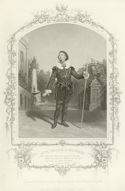 Mr. W. Davidge als Malvolio, Was ihr wollt, Akt III, Szene iv von English School