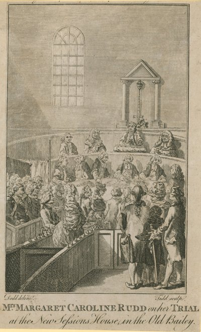 Mrs. Margaret Caroline Rudd bei ihrem Prozess im neuen Sessions House im Old Bailey von English School