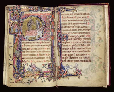 Ms 1-2005, ff.235v-236r: Der Tod schlägt zu, historisierte Initiale aus dem Macclesfield Psalter, Gebrauch von Sarum, Ostanglien, ca. 1330 von English School