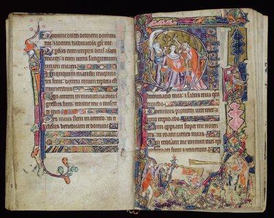 Ms 1-2005, ff.38v-39r: Die Salbung Davids, historisiertes D-Initial aus dem Macclesfield Psalter, Gebrauch von Sarum, Ostanglien, ca. 1330 von English School