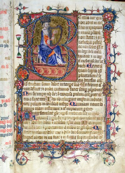 Psalm 1, David spielt Harfe, aus dem Ramsey Abbey Psalter, ca. 1380 von English School