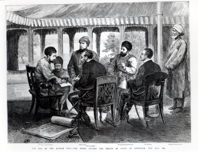 Muhammad Yaqub Khan (1849-1923) unterzeichnet den Friedensvertrag in Gundamak am 26. Mai 1879 von English School