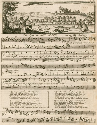 Musikpartitur: Über den Greenwich Park, gesetzt von Mr. Jackson von English School