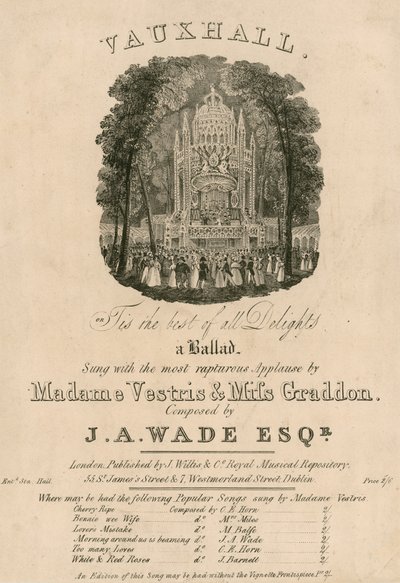 Musikpartitur: Es ist das Beste aller Freuden, gesungen von Madame Vestris und Miss Graddon, komponiert von J. A. Wade von English School