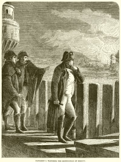 Napoleon I. beobachtet die Zerstörung Moskaus von English School