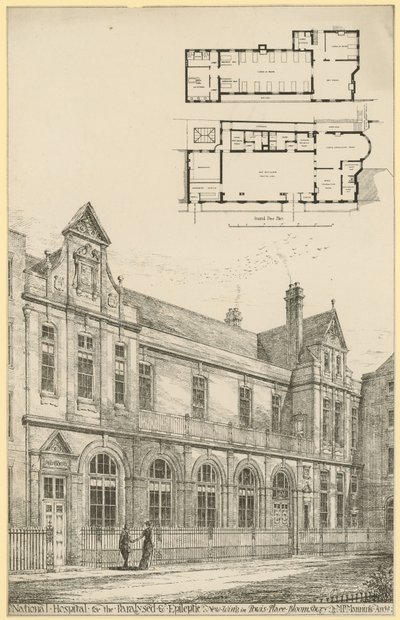 Nationalkrankenhaus für Gelähmte und Epileptiker: neuer Flügel in Powis Place, Bloomsbury von English School