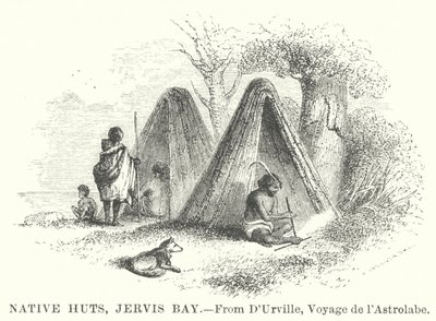 Eingeborenenhütten, Jervis Bay (Gravur) von English School