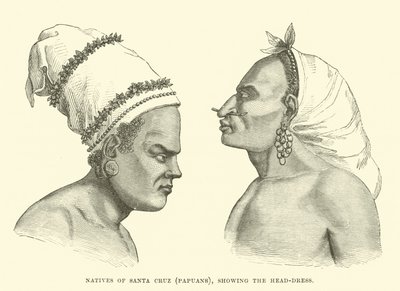 Eingeborene von Santa Cruz, Papua, mit Kopfschmuck von English School