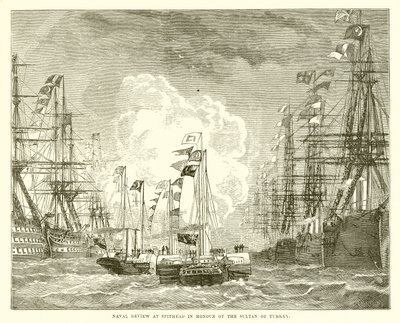 Marineparade in Spithead zu Ehren des Sultans der Türkei von English School