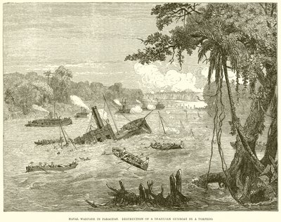 Seekrieg in Paraguay. Zerstörung eines brasilianischen Kanonenbootes durch einen Torpedo von English School