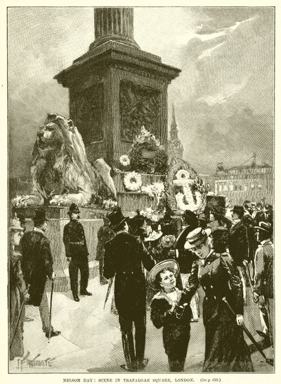 Nelson-Tag: Szene auf dem Trafalgar Square, London von English School