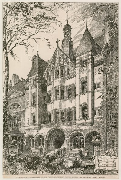 Neue Kirche und Pfarrhaus für die Französische Protestantische Kirche, London von English School