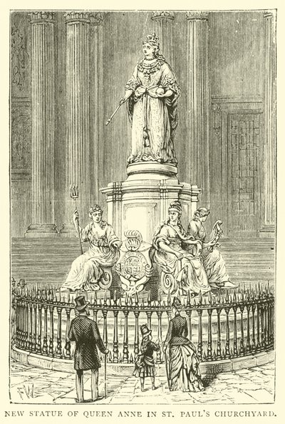 Neue Statue von Königin Anne im St. Pauls Kirchhof von English School