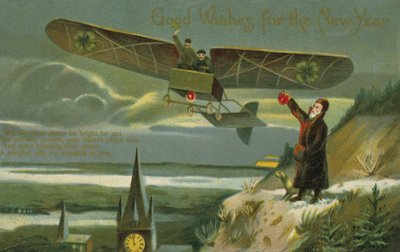 Neujahrskarte mit einem Flugzeug von English School