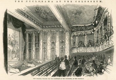 Neues Theater, errichtet für die Ausstellung des Cycloramas im Kolosseum, London von English School
