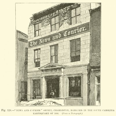 News and Courier Büro, Charleston, beschädigt im Erdbeben von South Carolina 1886 von English School