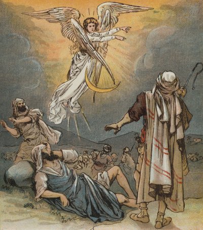 Die Verkündigung der Geburt Christi an die Hirten (Farblithografie) von English School