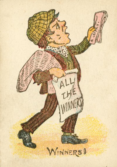 Zeitungsverkäufer ruft die Abendausgaben aus (Farblithografie) von English School