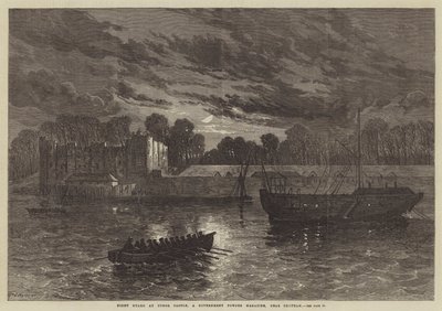Nachtwache am Upnor Castle, einem staatlichen Pulvermagazin in der Nähe von Chatham von English School